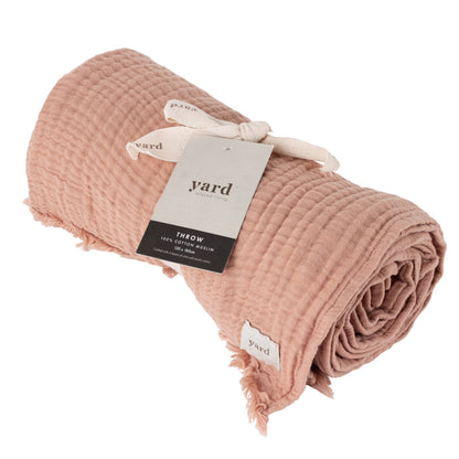 Lark Muslin Cotton Throw - Pink Clay, 130 × 180cm