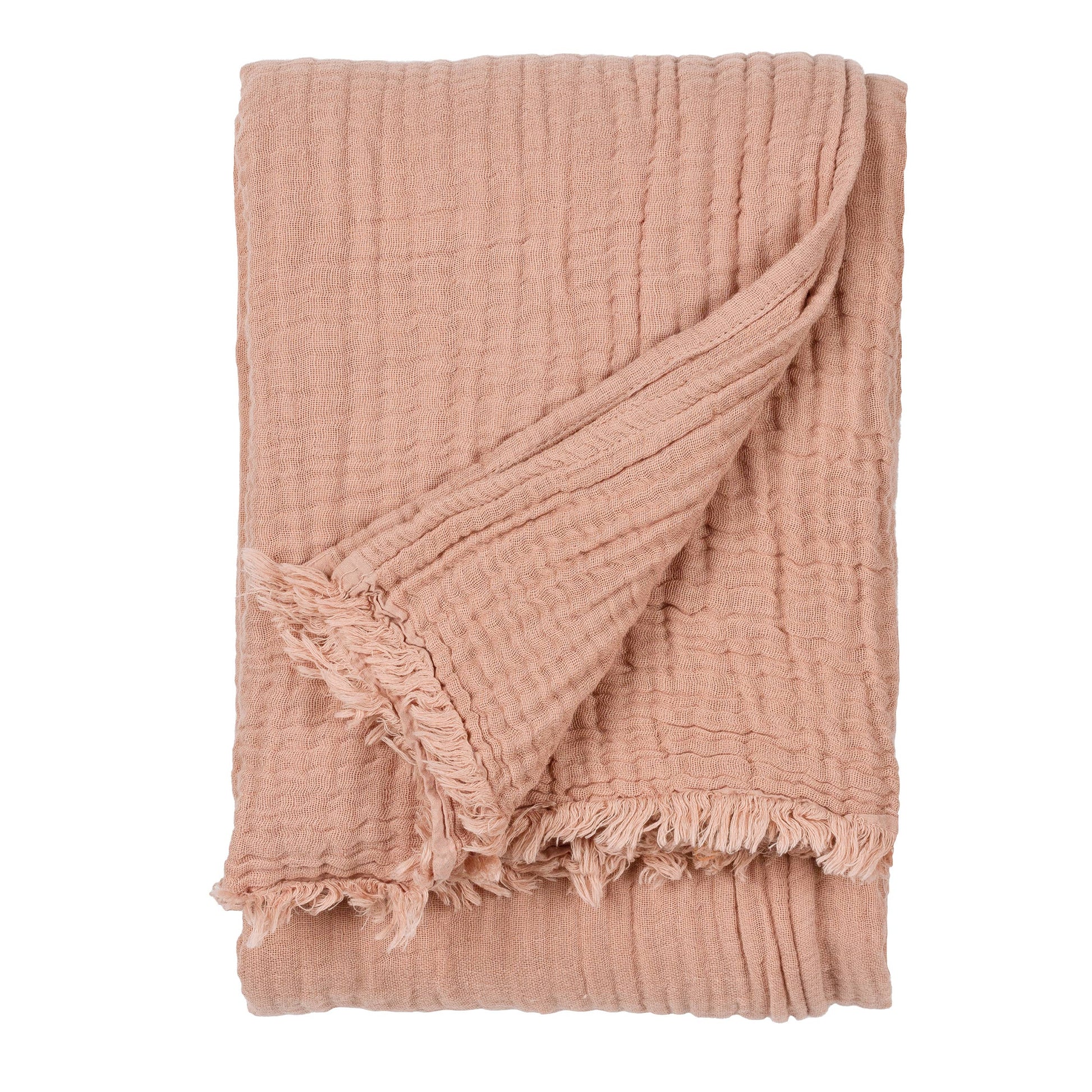 Lark Muslin Cotton Throw - Pink Clay, 130 × 180cm