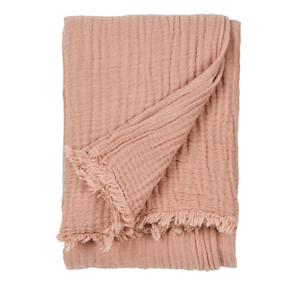 Lark Muslin Cotton Throw - Pink Clay, 130 × 180cm