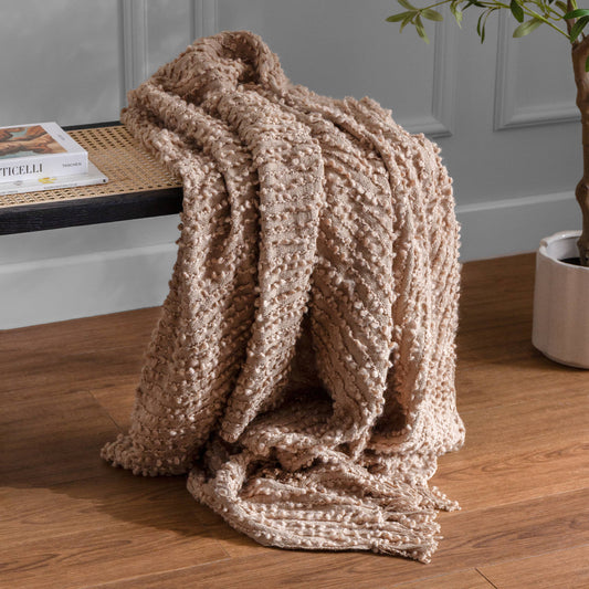 Arvo Woven Tasselled Throw - Plaster, 130 × 180cm