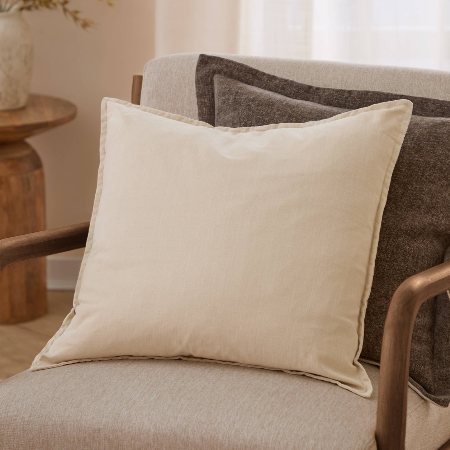 Slub Cotton Cushion - Linen, Feather Filled, 50 × 50cm