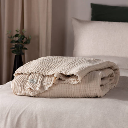 Lark Muslin Cotton Throw - Natural, 130 × 180cm