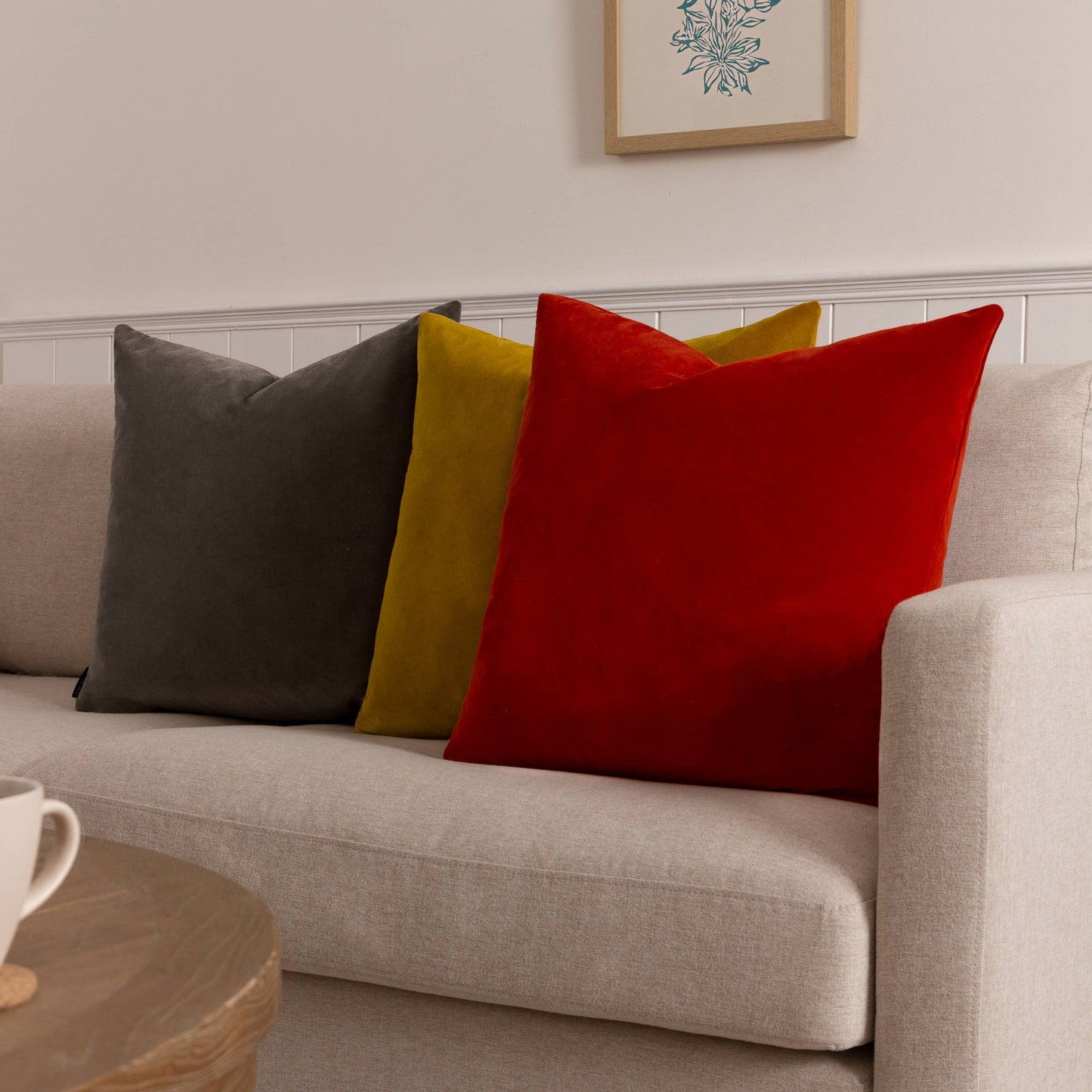 Sunningdale Velvet Cushion - Truffle, Feather Filled, 50 × 50cm