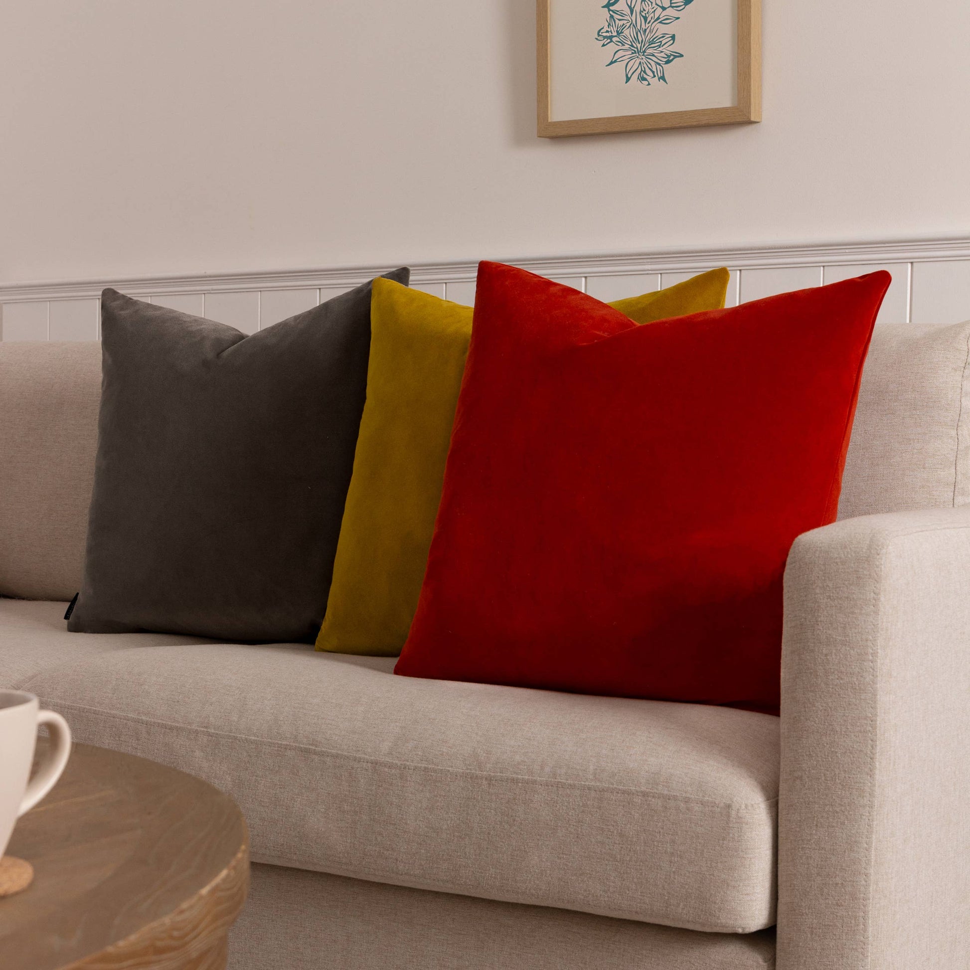 Sunningdale Velvet Cushion - Truffle, Feather Filled, 50 × 50cm