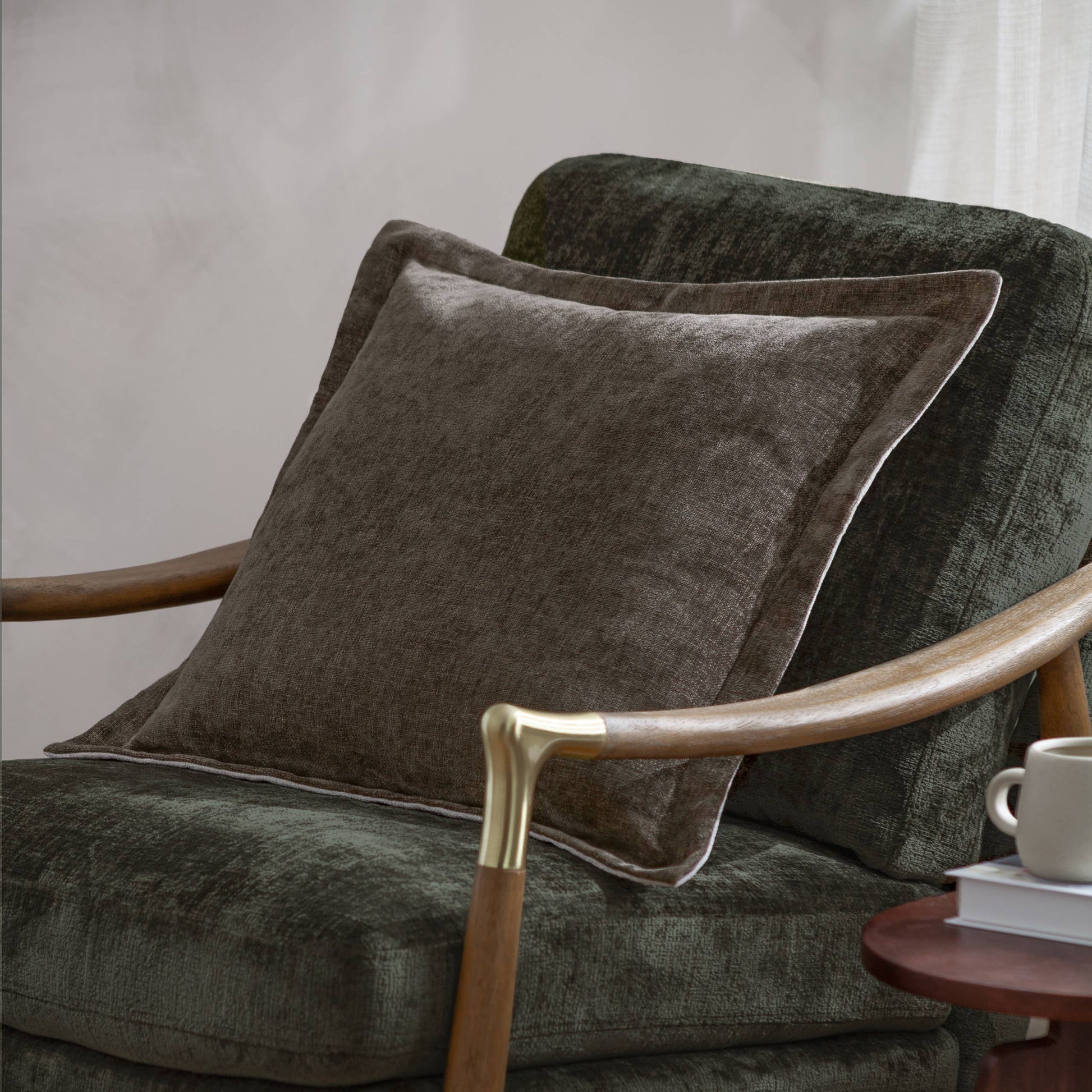 Dune Chenille Cushion - Mole, Feather Filled, 50 × 50cm