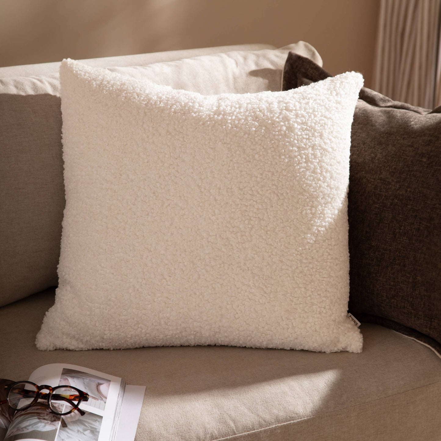 Cabu Textured Bouclé Cushion - Ecru, Feather Filled, 55 × 55cm