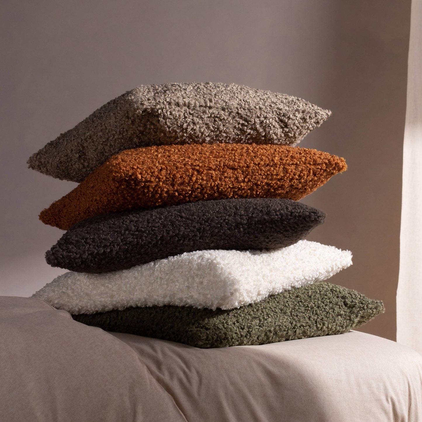 Cabu Chunky Bouclé Cushion - Chocolate, Feather Filled, 55 × 55cm