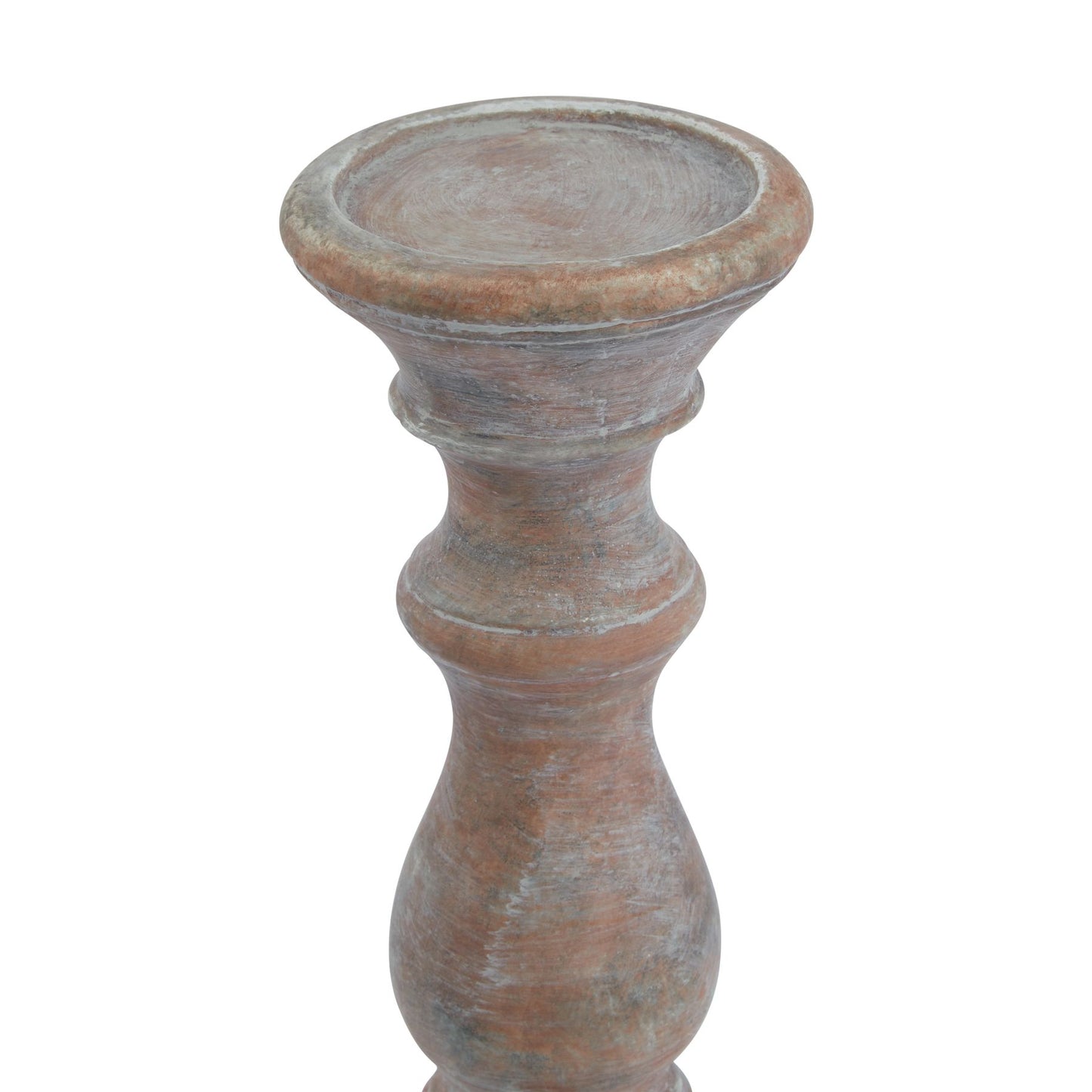 Decorative pedestal with a rustic design on a white background