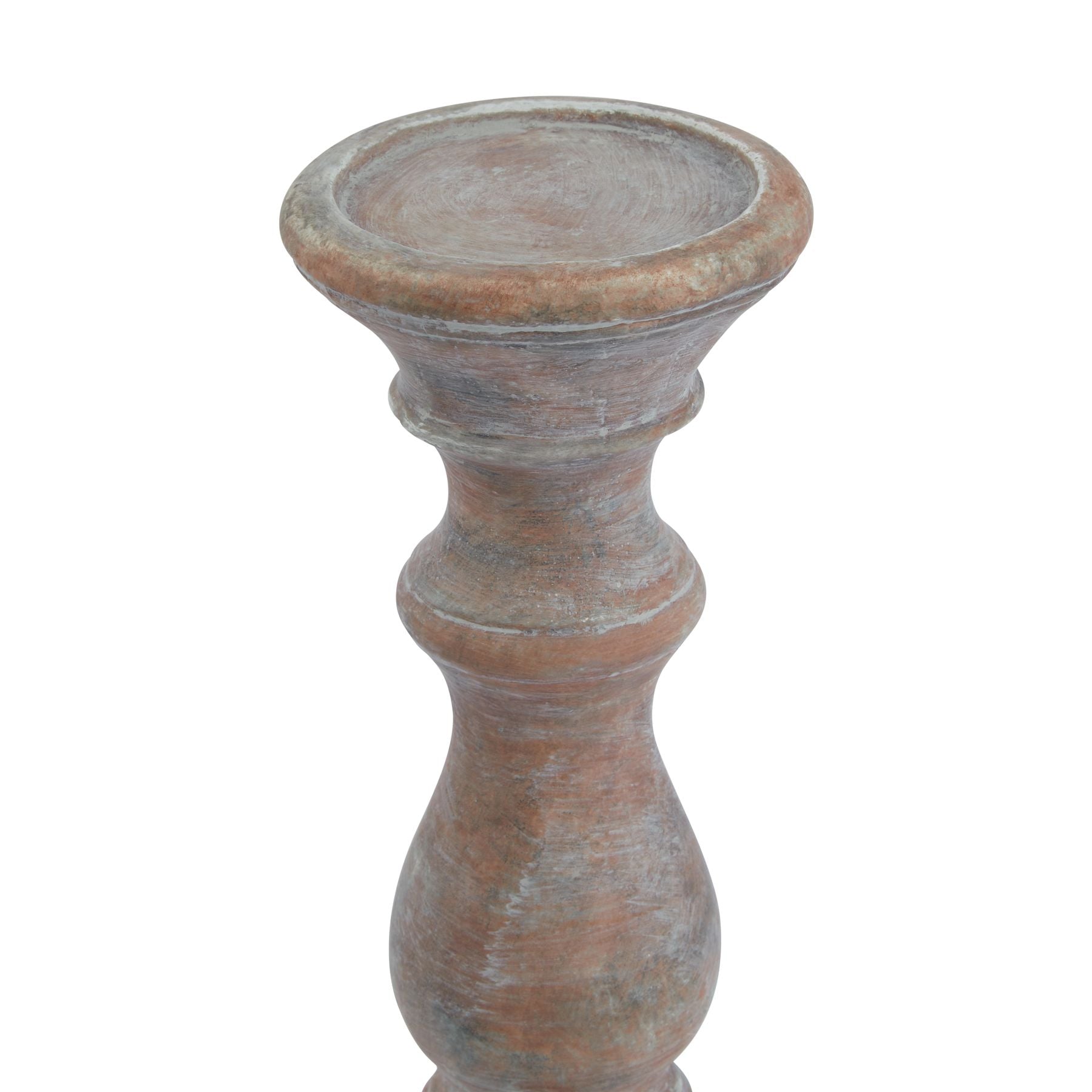 Decorative pedestal with a rustic design on a white background
