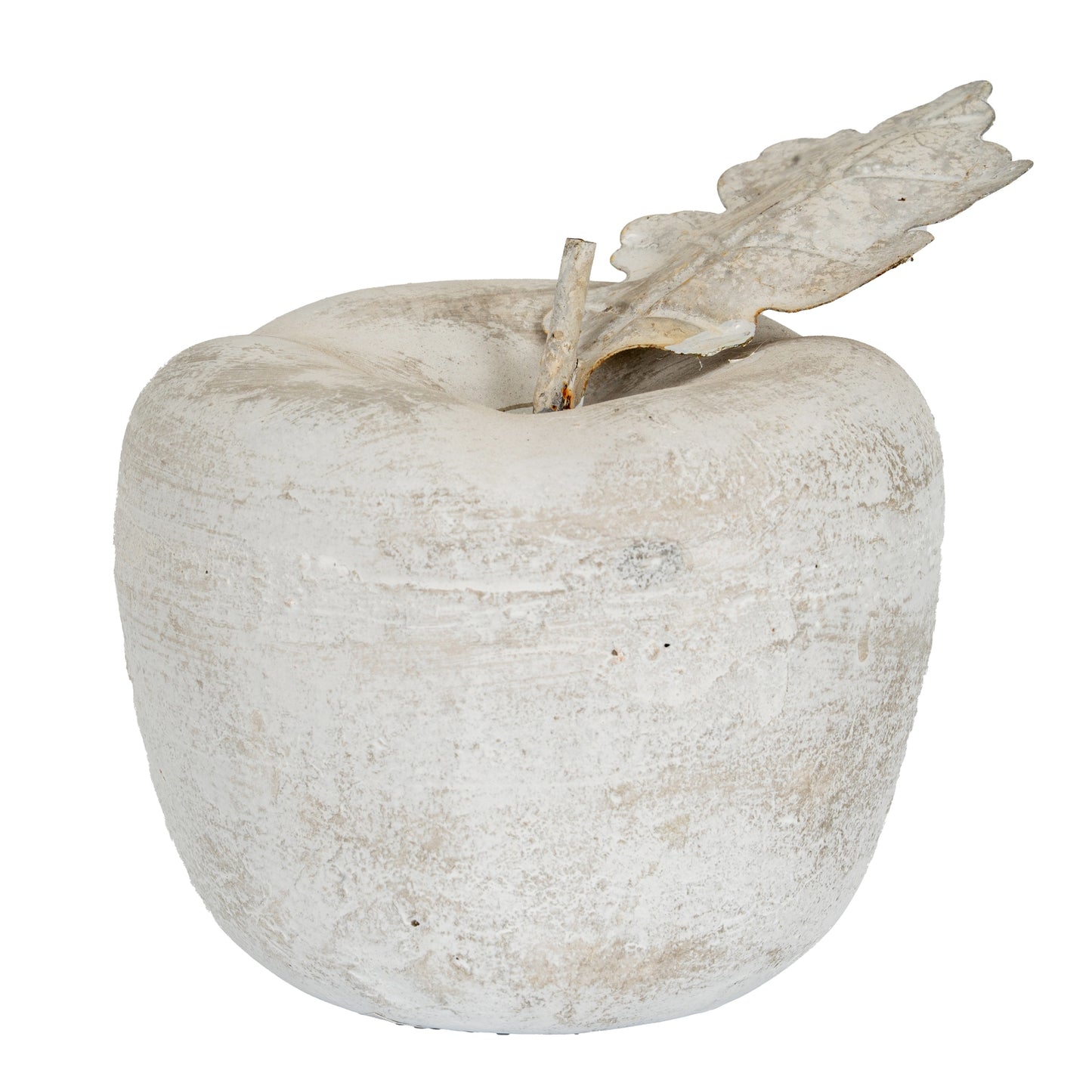 Decorative stone apple with a leaf on a white background
