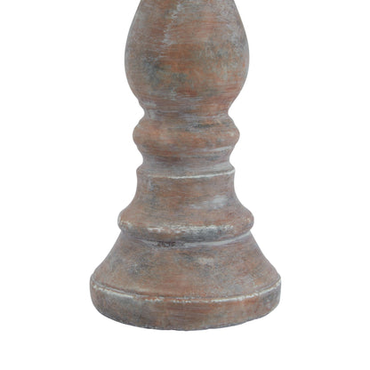 Wooden candlestick with a rustic finish on a white background