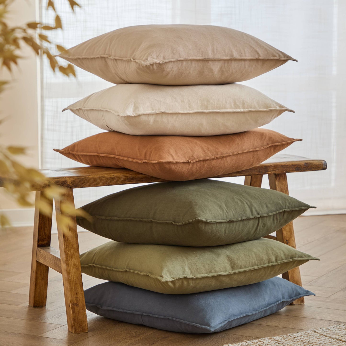 Slub Cotton Cushion - Linen, Feather Filled, 50 × 50cm