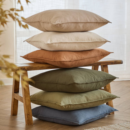 Slub Cotton Cushion - Linen, Feather Filled, 50 × 50cm