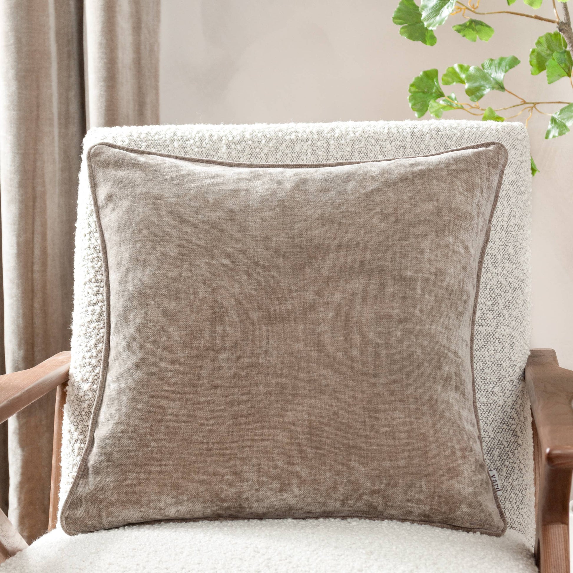 Heavy Chenille Cushion - Greige, Feather Filled, 50 × 50cm