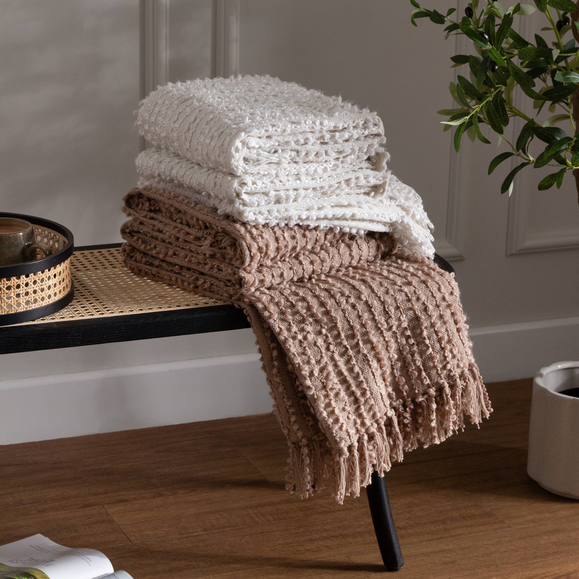 Arvo Woven Tasselled Throw - Plaster, 130 × 180cm