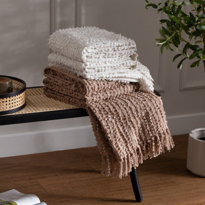Arvo Woven Tasselled Throw - Plaster, 130 × 180cm