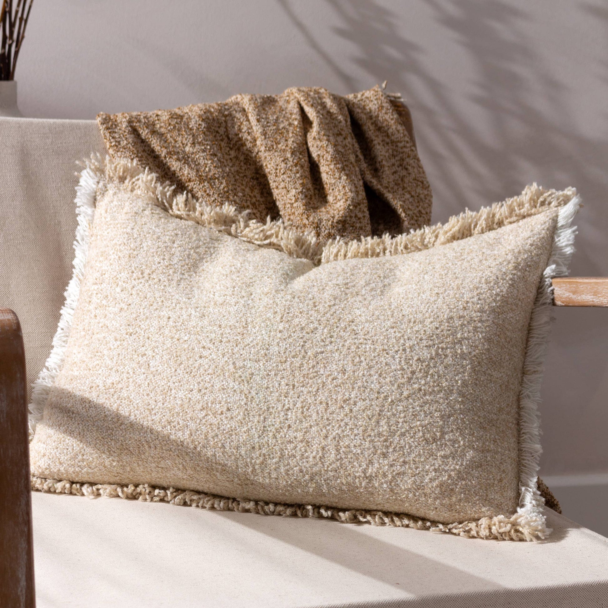 Doze Textured Cushion - Natural, Feather Filled, 40 × 60cm