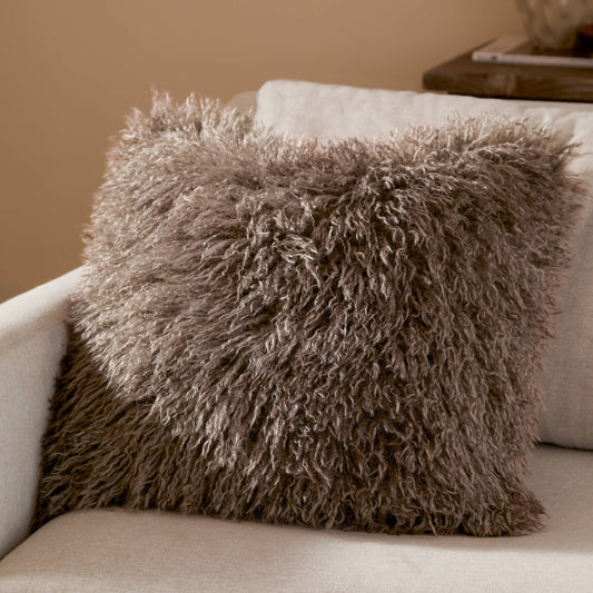 Rowan Faux Fur Cushion - Mocha, Feather Filled, 50 × 50cm